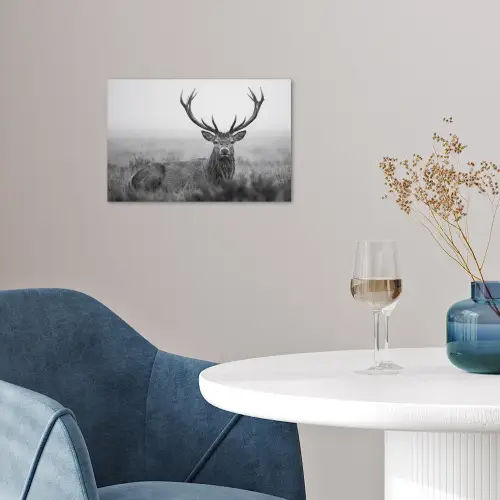 Hert - Mistig - Zwart - Wit poster papier klein -sfeer3