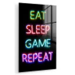 Gaming - Led - Quote - Eat sleep game repeat - Gamen plexiglas 5mm klein -zzzproduct_nieuw