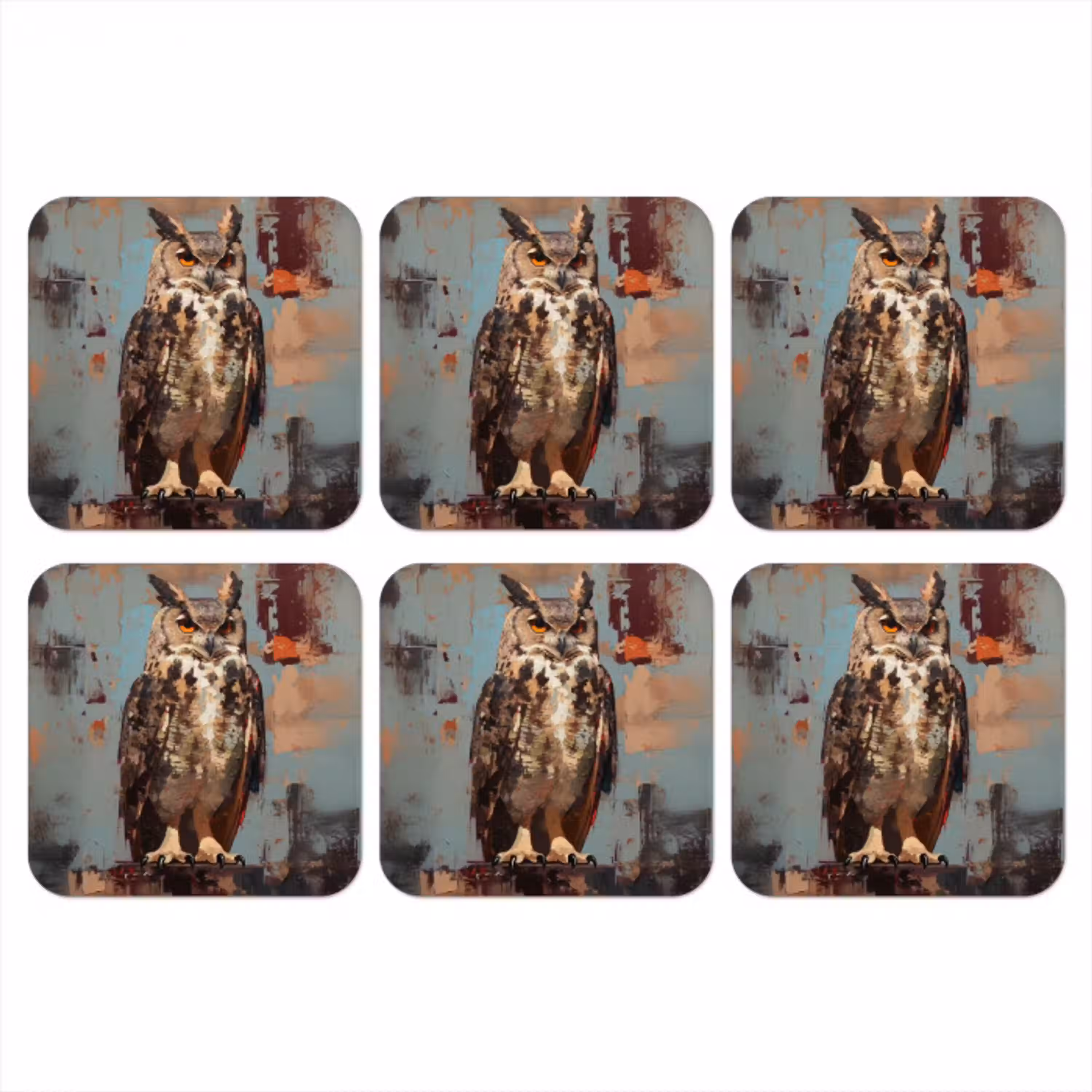 Geschilderd - Abstract - Uil - Bruin onderzetter kurk middel -3d