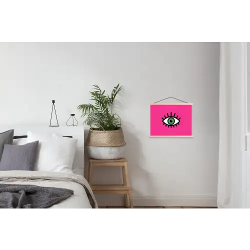 Minimalistisch - Oog - Roze textielposter latten blank klein -woonkamer