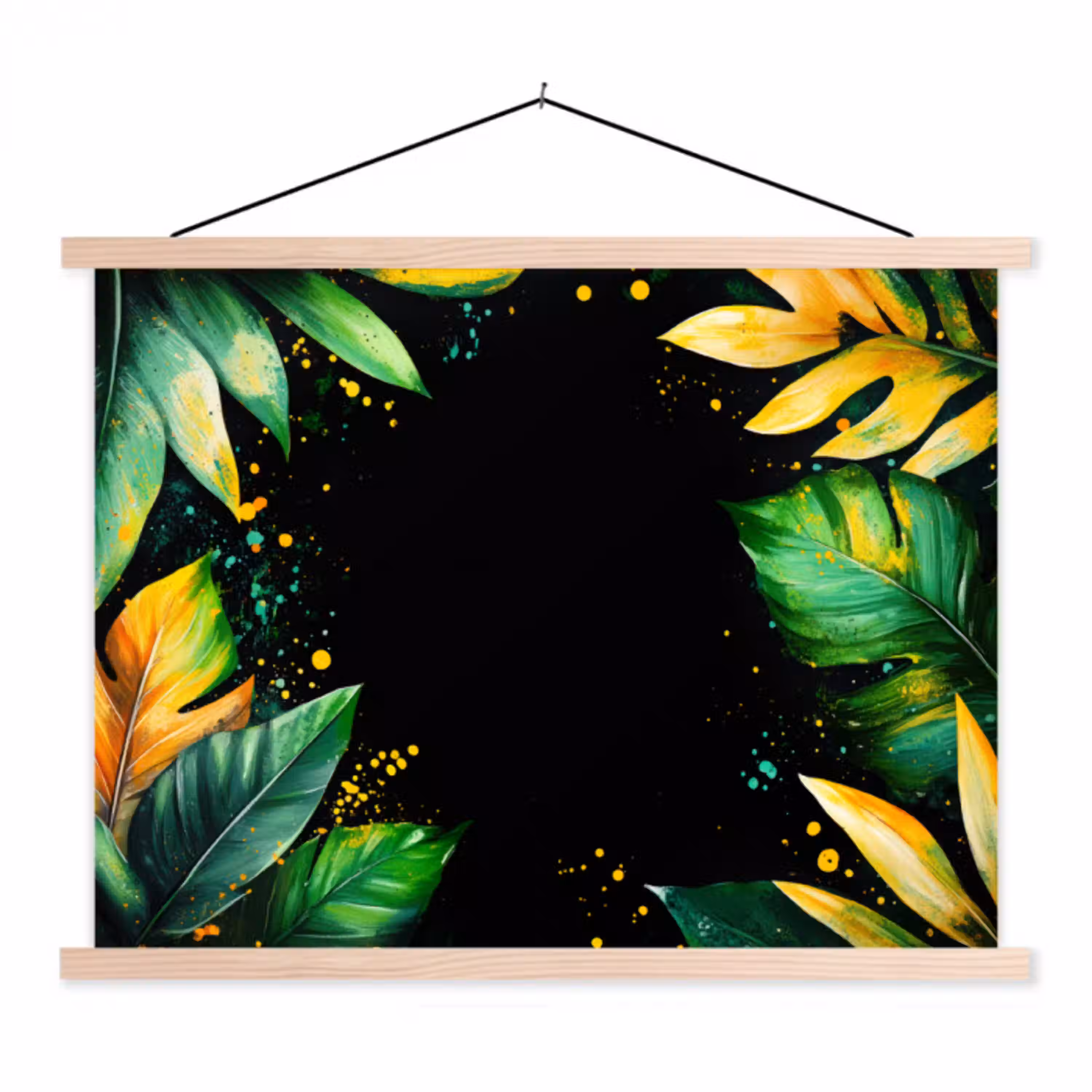 Bladeren - Groen - Geel - Verf - Jungle textielposter latten blank klein -3d