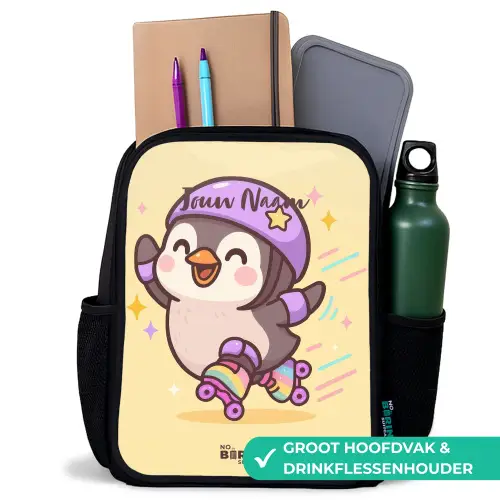 Kawai - Pinguin - Rolschaatsen Rugzak - Zwart middel -inhoud_NL