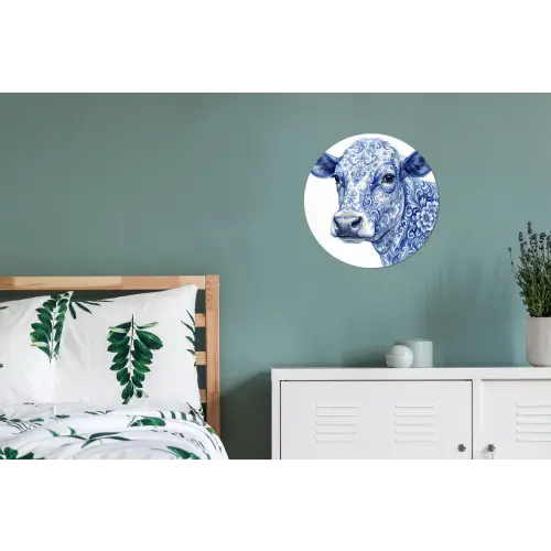 Illustratie - Koe - Blauw Wandcirkel aluminium klein -slaapkamer