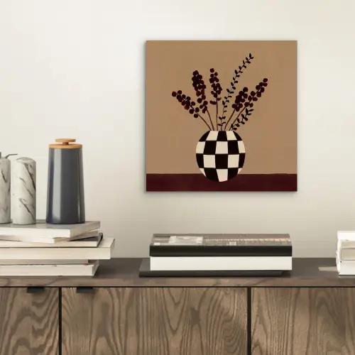 Minimalistisch - Vaas - Bloemen - Bruin aluminium wit klein -sfeer1