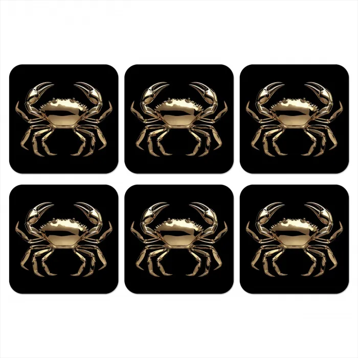 Goud - Krab - Dieren - Zwart onderzetter kurk middel -3d