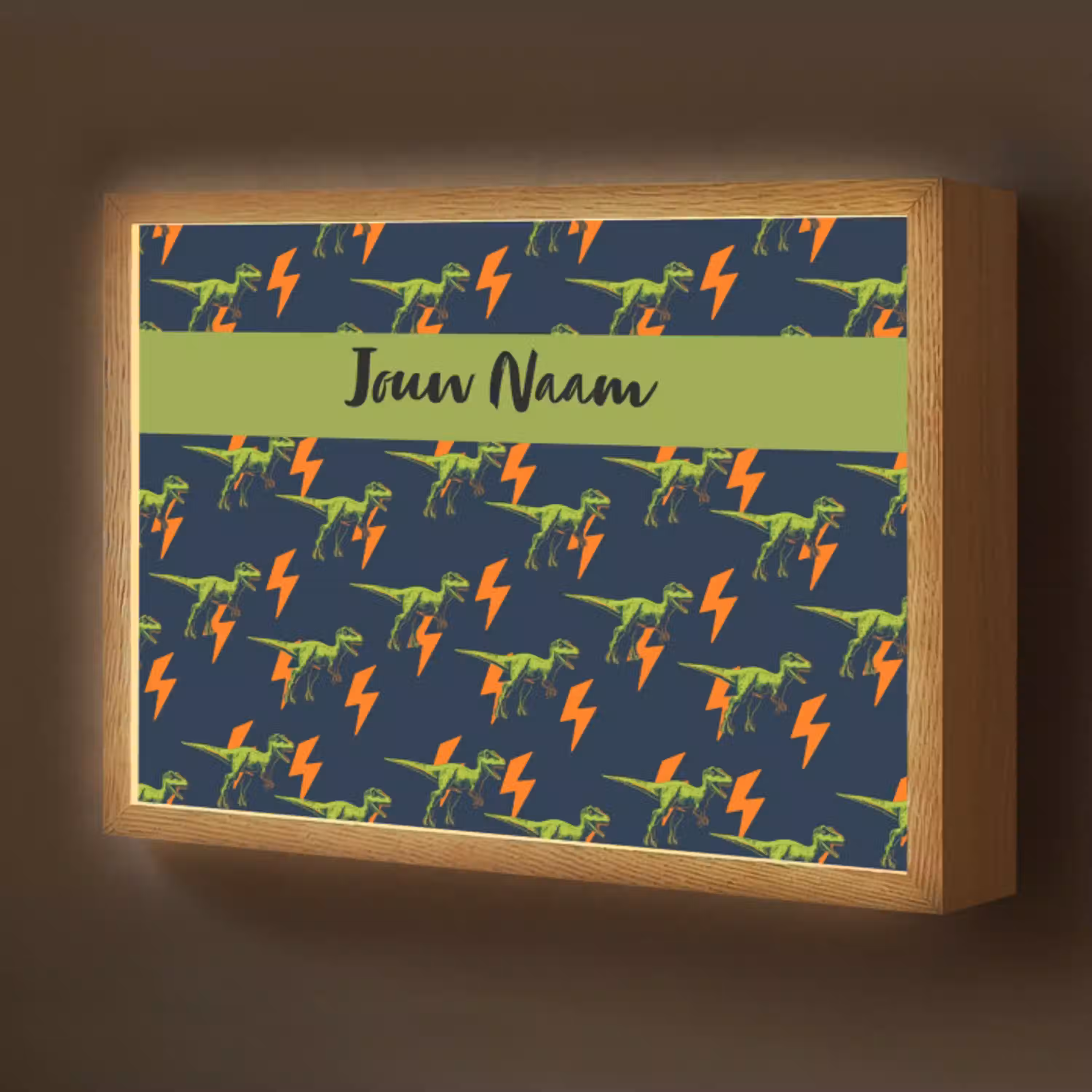 Bliksemschichten - Oranje - Dino - Patroon Light Box met batterij (Wandlamp kind) middel -z3d_website
