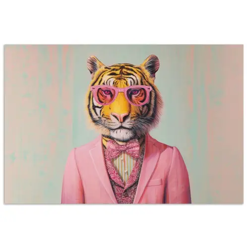 Tijger - Strik - Jasje - Roze poster papier klein -3d