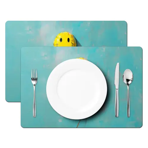 Ballon - Geel - Smiley Placemat vinyl groot -zzsfeer2_Kitchenyeah-website