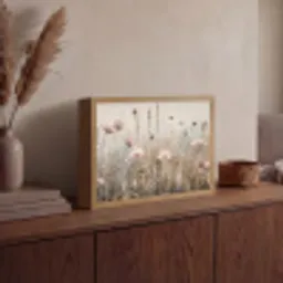 Bloemen - Roze - Modern - Beige Light Box met batterij (Wandlamp) middel -sfeer2