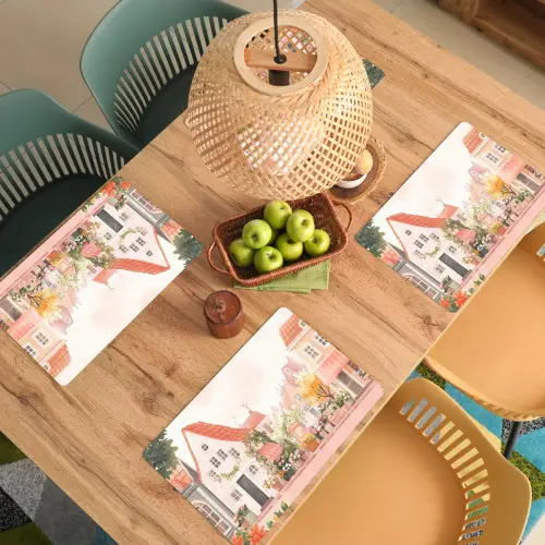 Bloemen - Huizen - Dorp Placemat vinyl groot -zzsfeer5_Kitchenyeah-website