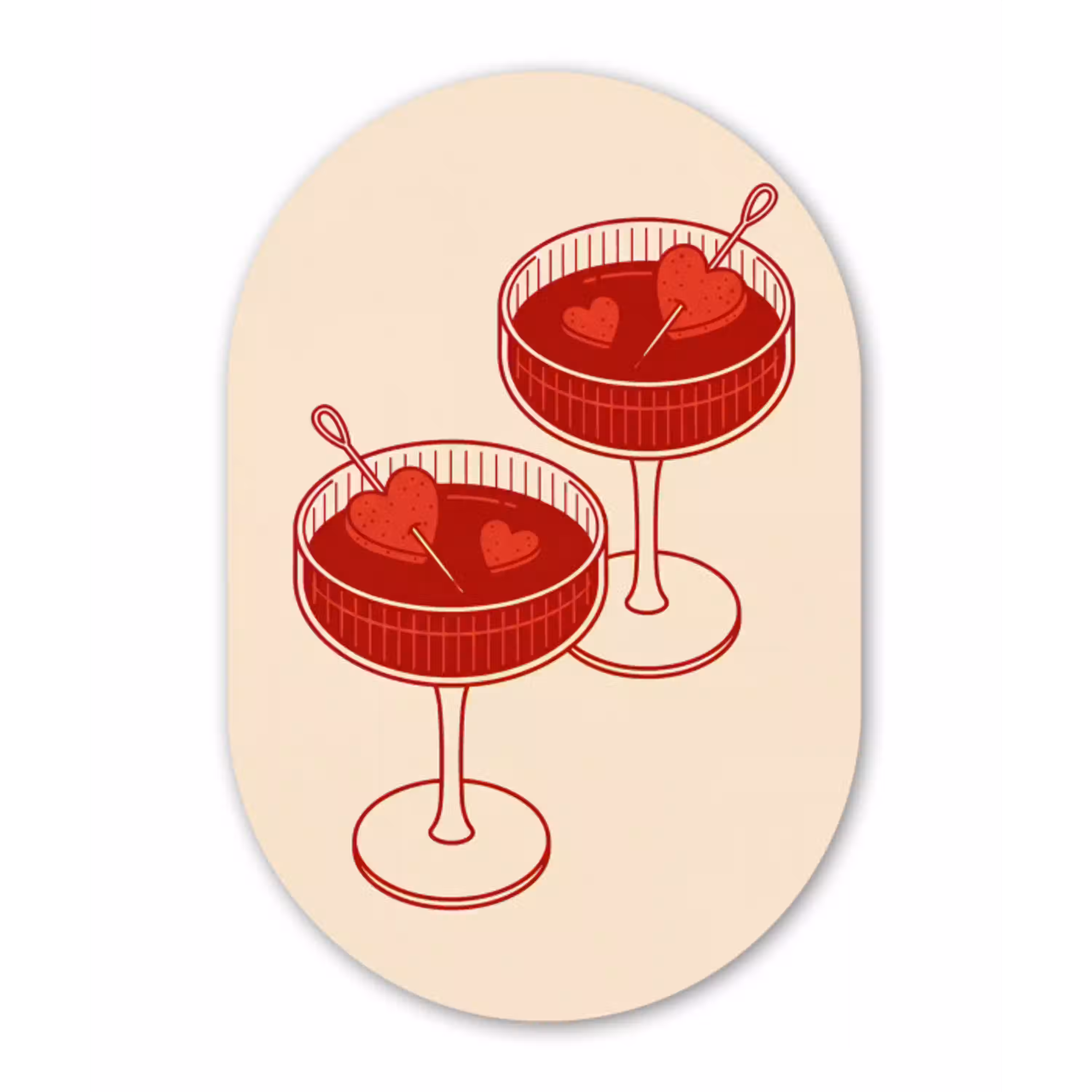 Cocktail - Hartjes - Liefde - Illustratie - Rood Wandcirkel Ovaal Aluminium middel -3d
