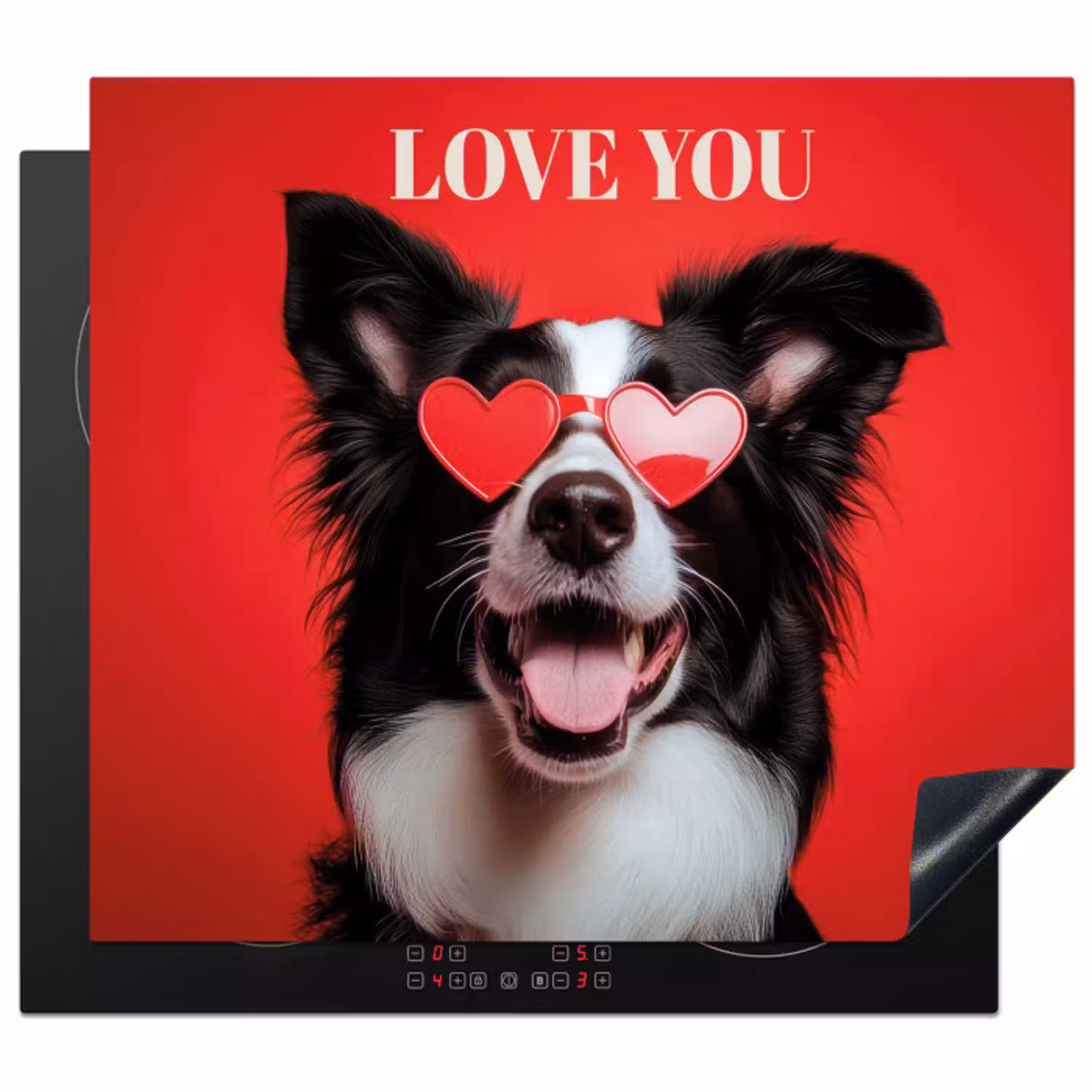 Hond - Hartjesbril - Loveyou - Rood Inductie beschermer vinyl 3mm middel -3d