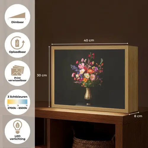 Kleurrijk - Boeket - Vaas - Goud Light Box met batterij (Wandlamp) middel -USP_websiteoverzichtNL