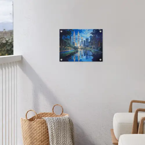 Stad Kuala Lumpur - Skyline - Wolkenkrabbers - Water tuinposter los doek klein -sfeer8