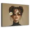 Vrouw - Beige - Bloem - Modern - Portret Textielframe zwart klein -3d