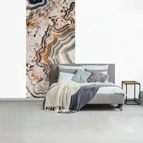 Binnenkant van een geode uit de natuur met groene en oranje kleuren fotobehang vinyl groot -slaapkamer
