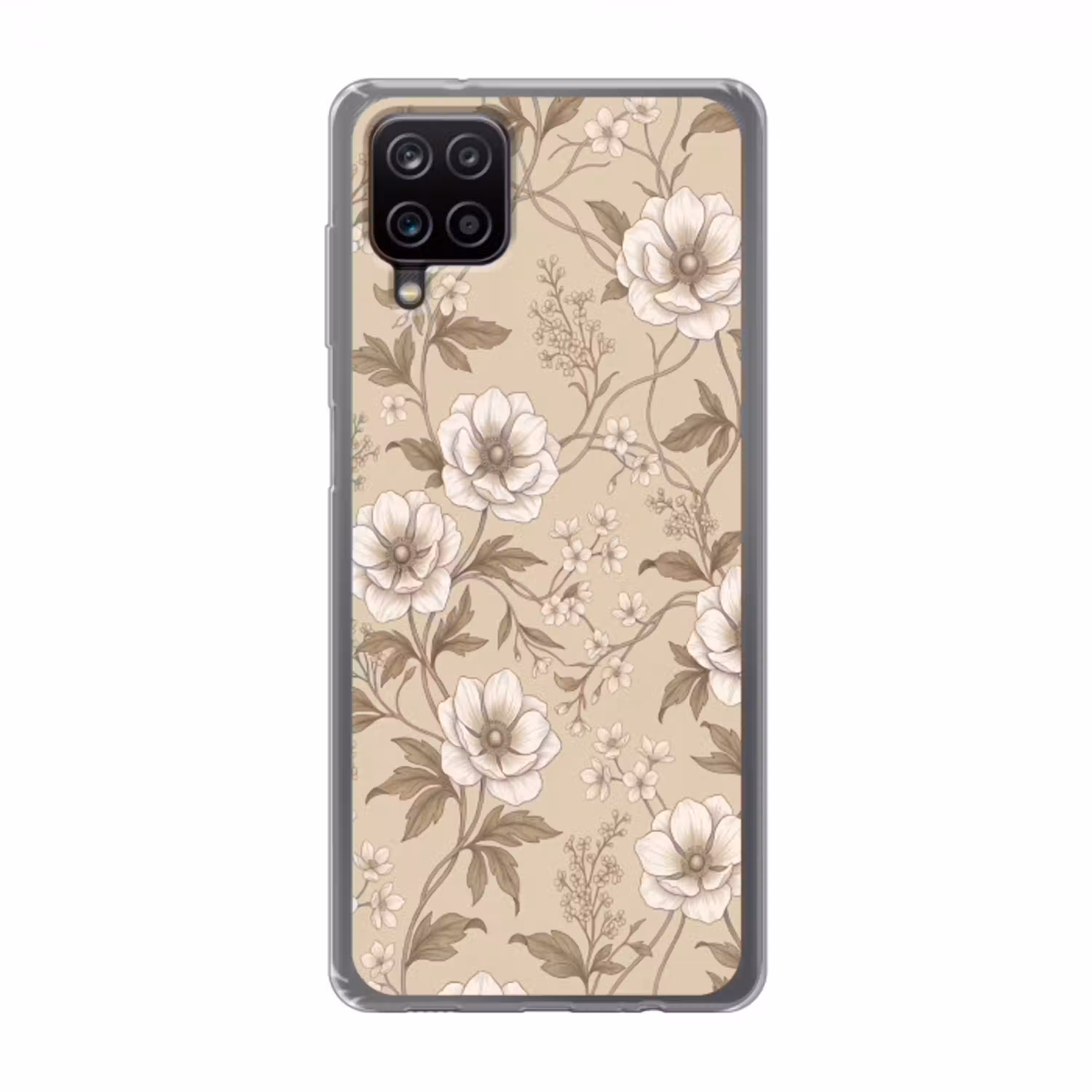 Bloemen - Patroon - Beige Telefoonhoesje Samsung Galaxy A12 klein -3d
