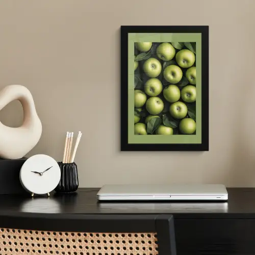 Appels - Groen - bladeren fotolijst zwart zonder passe partout klein -sfeer1