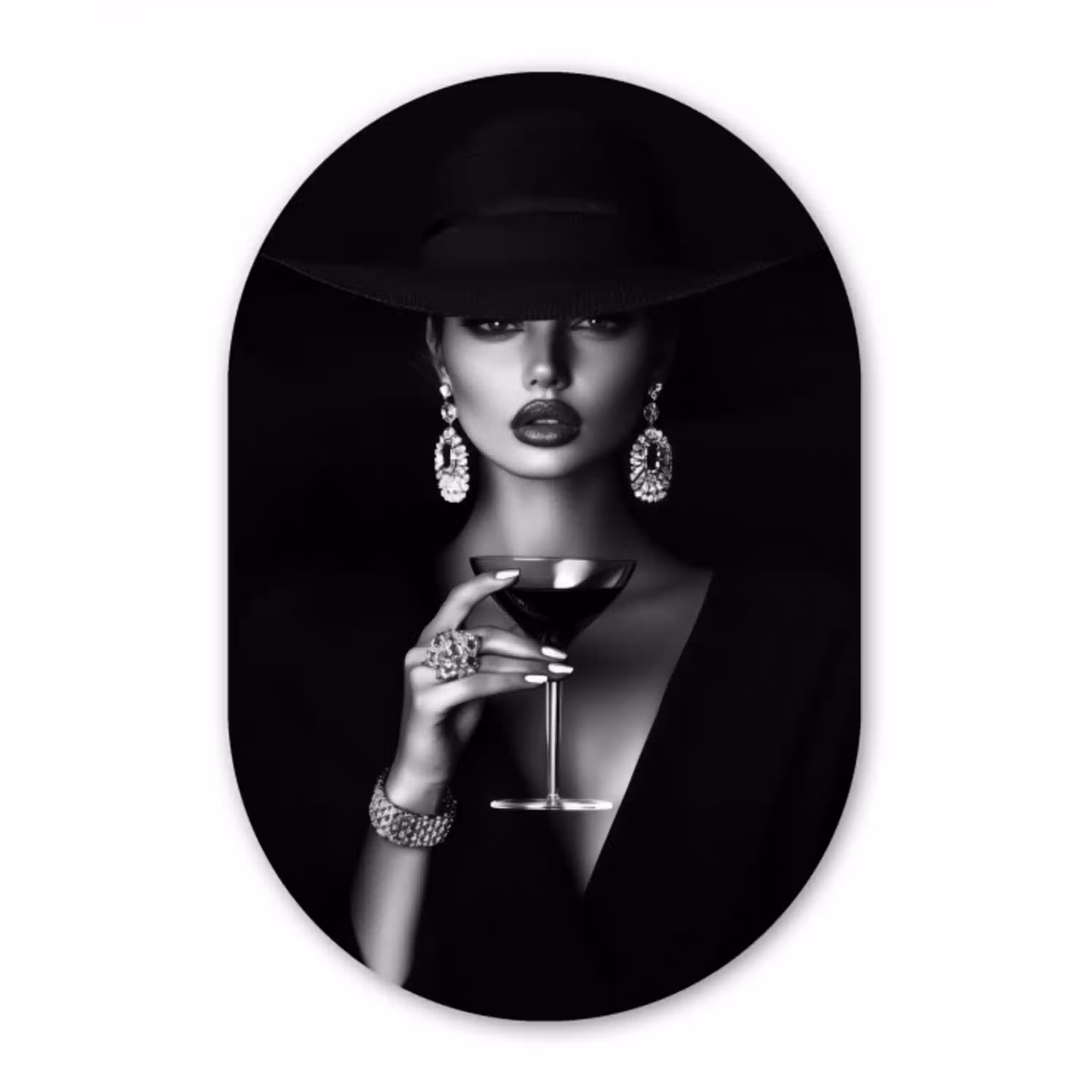 Vrouw - Cocktail - Chic Wandcirkel Ovaal Glas middel -3d