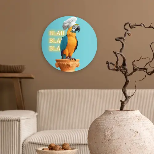 Papegaai - Koksmuts - Quote - Neon Wandcirkel kunststof plaat 5mm dik klein -sfeer1