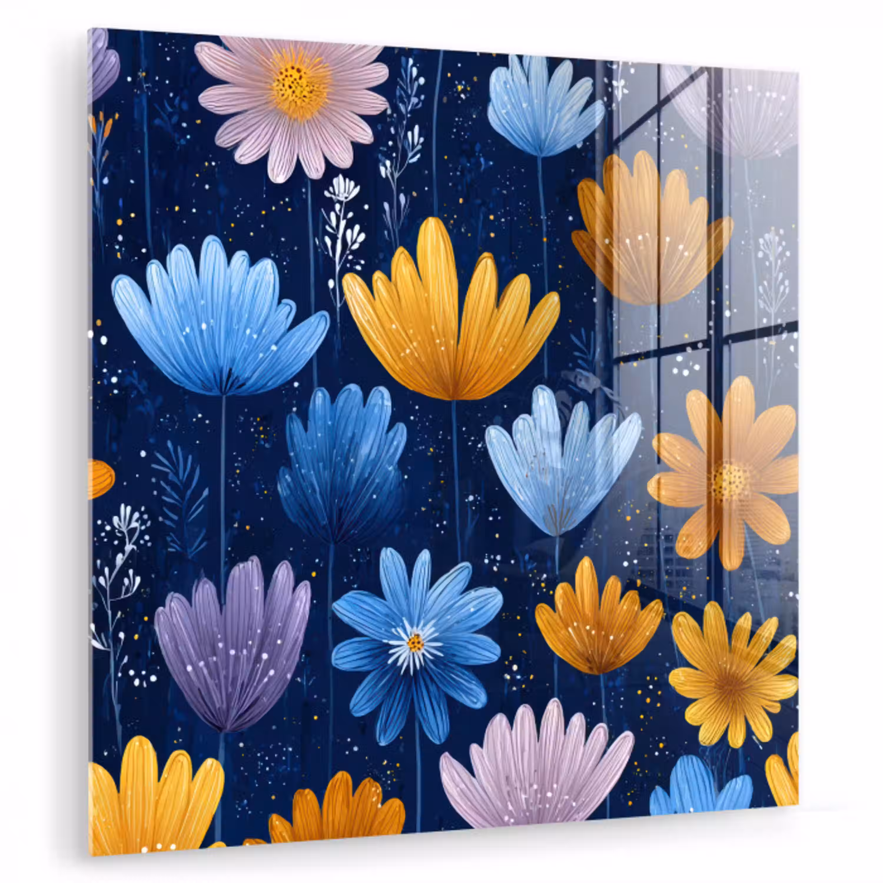 Bloemen - Patroon - Blauw - Contrast plexiglas 5mm klein -zzzproduct_nieuw