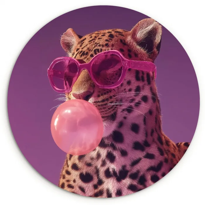 Panter - Zonnebril - Kauwgombel - Roze Wandcirkel kunststof plaat 5mm dik klein -3d