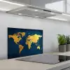 Wereldkaart - Goud - Donkerblauw keuken achterwand spatscherm klein -3d_schuin