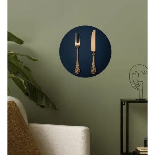 Bestek - Donkerblauw - Goud Wandcirkel behangsticker klein -sfeer2