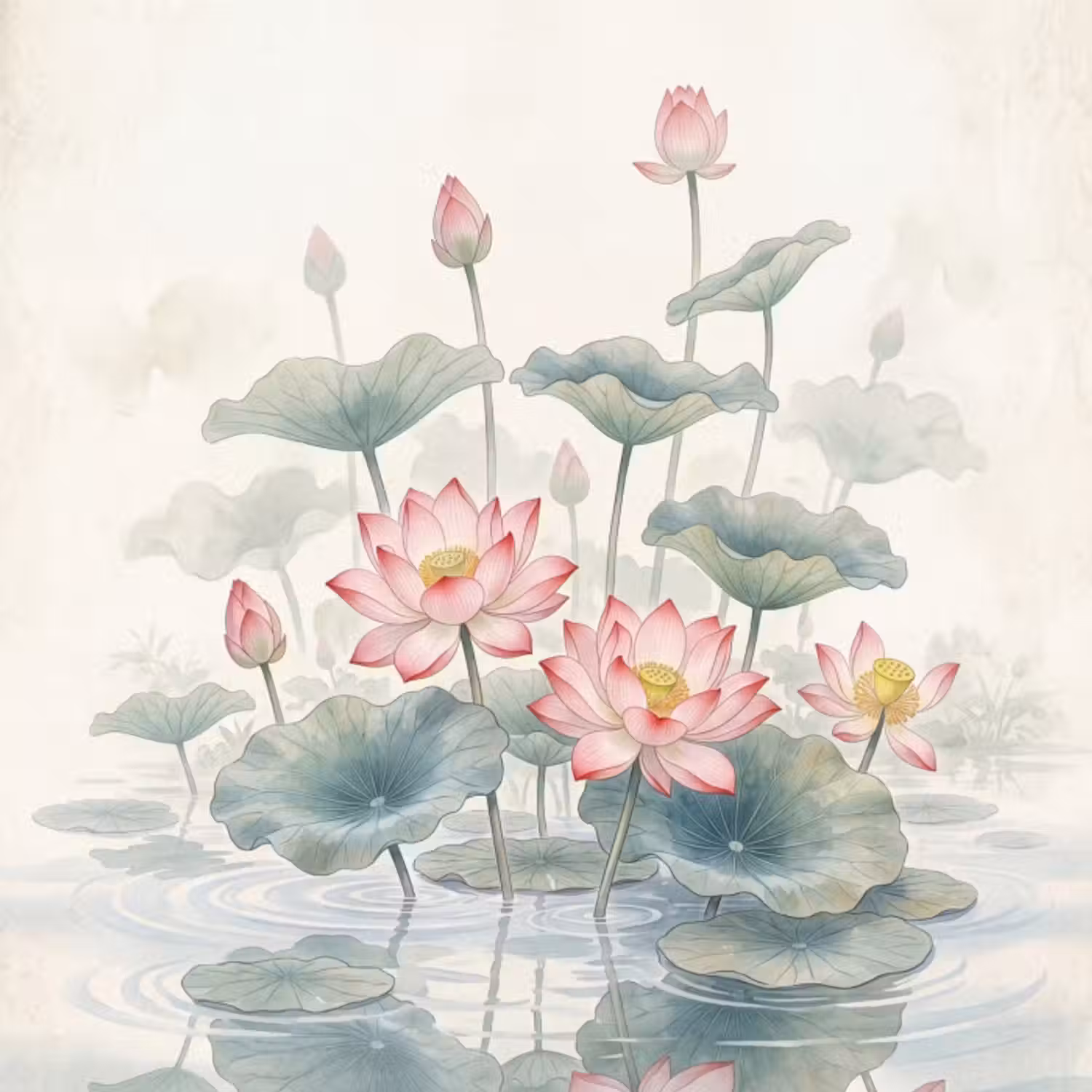 Tapete - Aquarell - Lotusblumen - Farbenfroh