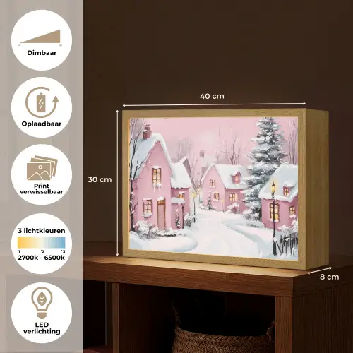 Kerstdorp - Roze - Winter - Sneeuw - Huizen Light Box met batterij (Wandlamp) middel -USP_websiteoverzichtNL