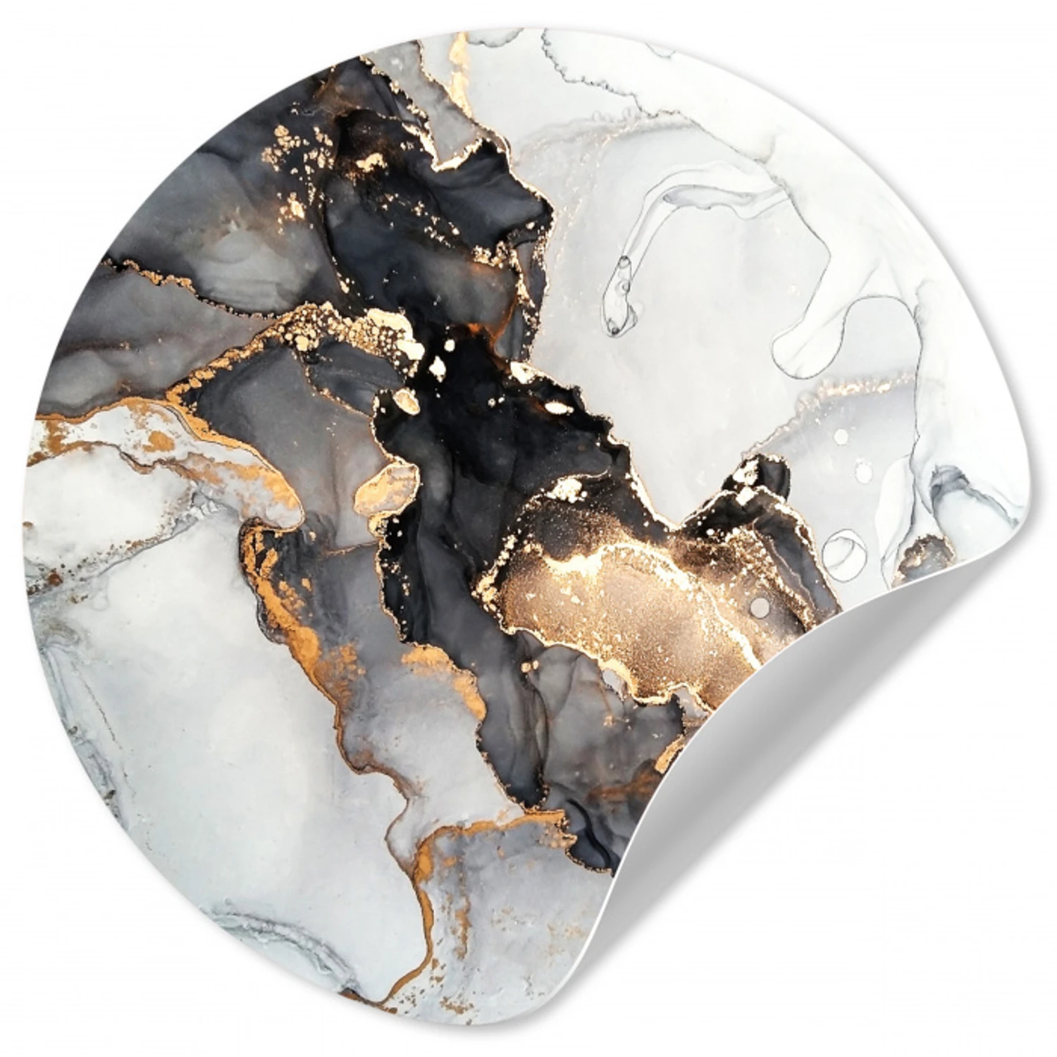 Marmer - Zwart - Wit - Goud - Luxe - Abstract Wandcirkel behangsticker klein -3d