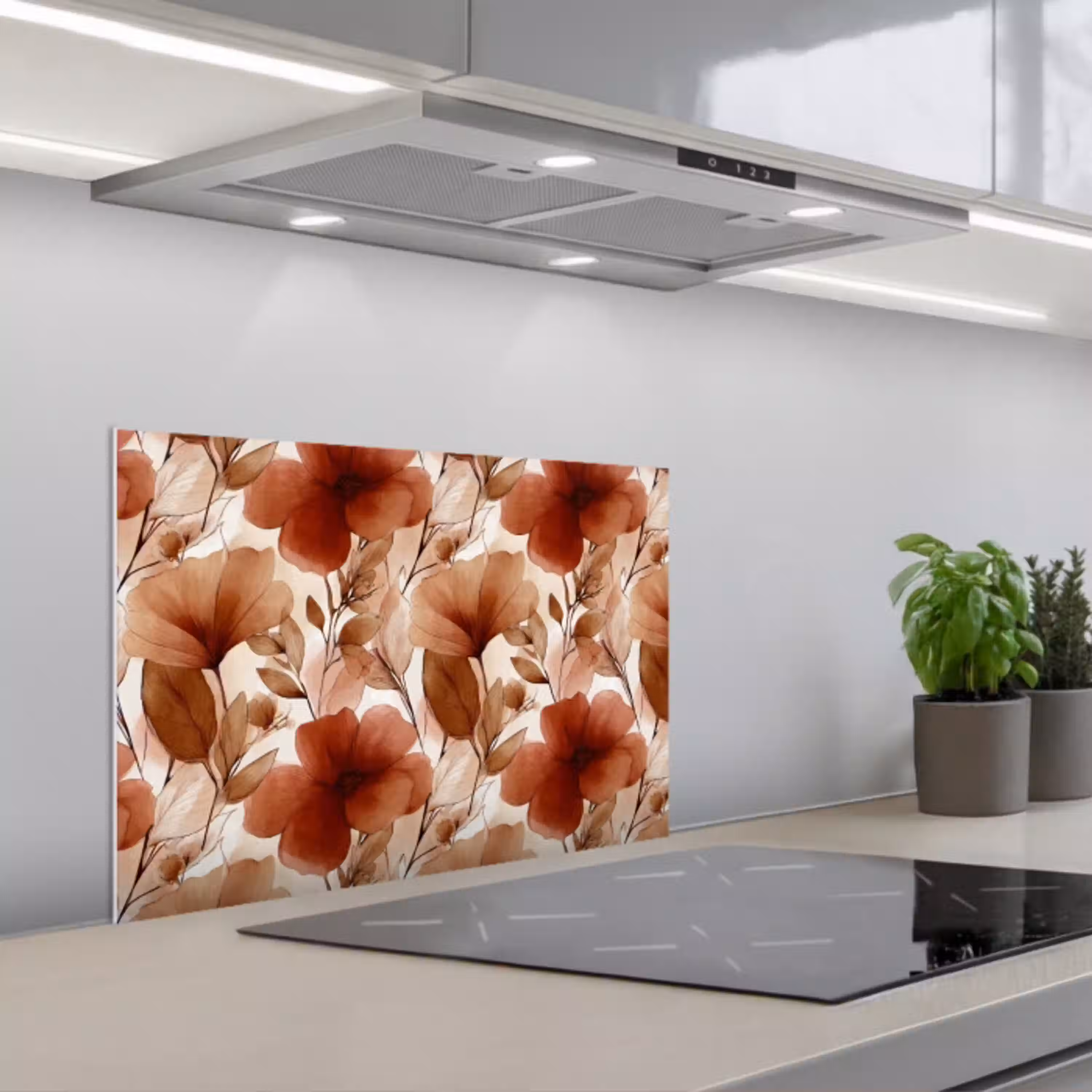 Bloemen - Aquarel - Botanisch - Terracotta keuken achterwand spatscherm klein 900 -3d_schuin