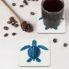 Schildpad - Blauw - Schild onderzetter kurk middel -sfeer2