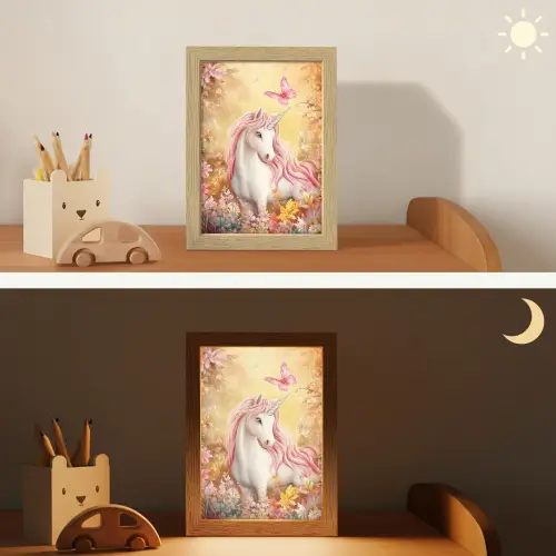 Eenhoorn - Bloemen - Vlinder - Roze Light Box met kabel klein -sfeer3_kind