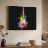 Gitaar - Kleurrijk - Verf Textielframe zwart klein -sfeer3