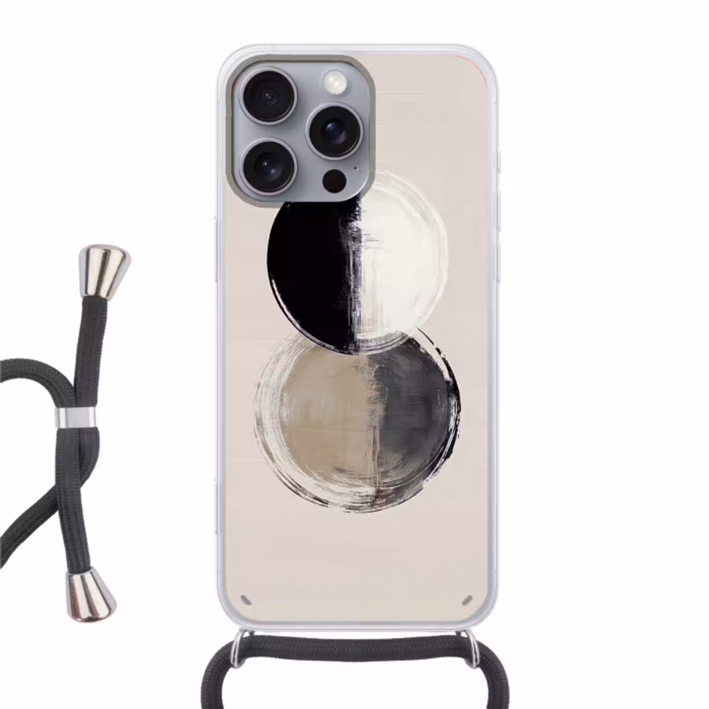 Cirkels - Strepen - Minimalistisch - Zwart Hoesje iPhone 16 Pro Max met koord klein -3d