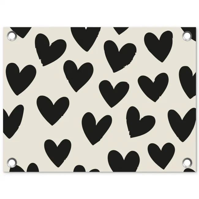 Hartjes - Zwart - Beige tuinposter los doek klein -3d