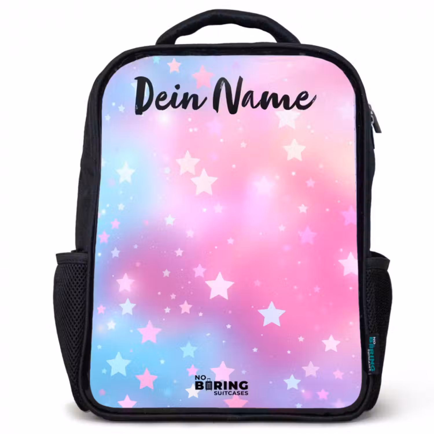 Kinderrucksack mit Namen - Schwarz - Sterne - Rosa - Blau