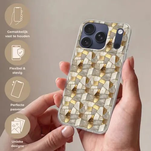 Mozaïek - Marmer - Goud Telefoonhoesje iPhone 17 Pro klein 878 -sfeer3_NL