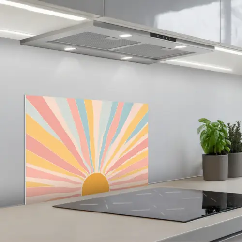 Illustratie - Zon - Pastelkleuren keuken achterwand spatscherm klein -3d_schuin