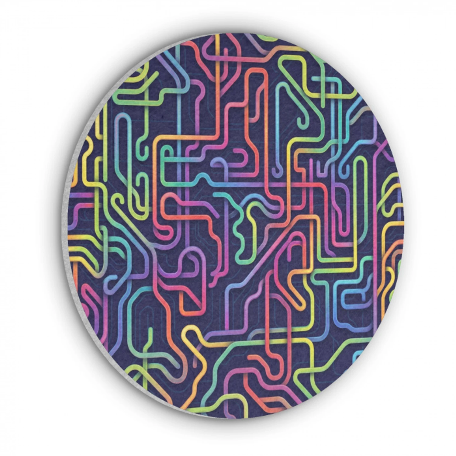 Retro - Abstract - Neon Akoestische PET Vilt - Rond klein -3d