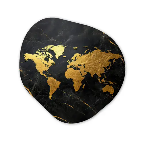 Wereldkaart - Goud - Marmer Wandcirkel Organisch Forex 3mm klein -3d