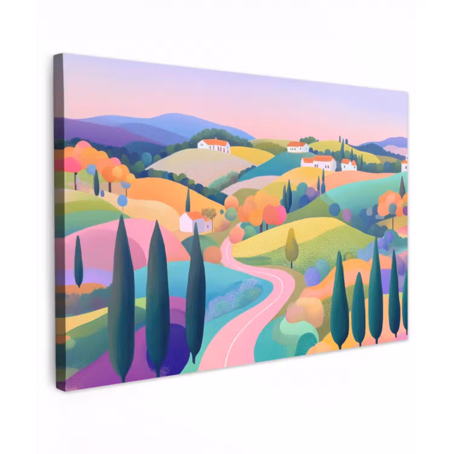 Outdoor Canvas Print - Landscape - Purple - Pastel - Houses