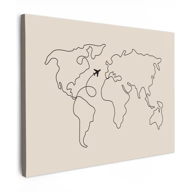 Canvas schilderij - Wereldkaart - Simpel - Vliegtuig