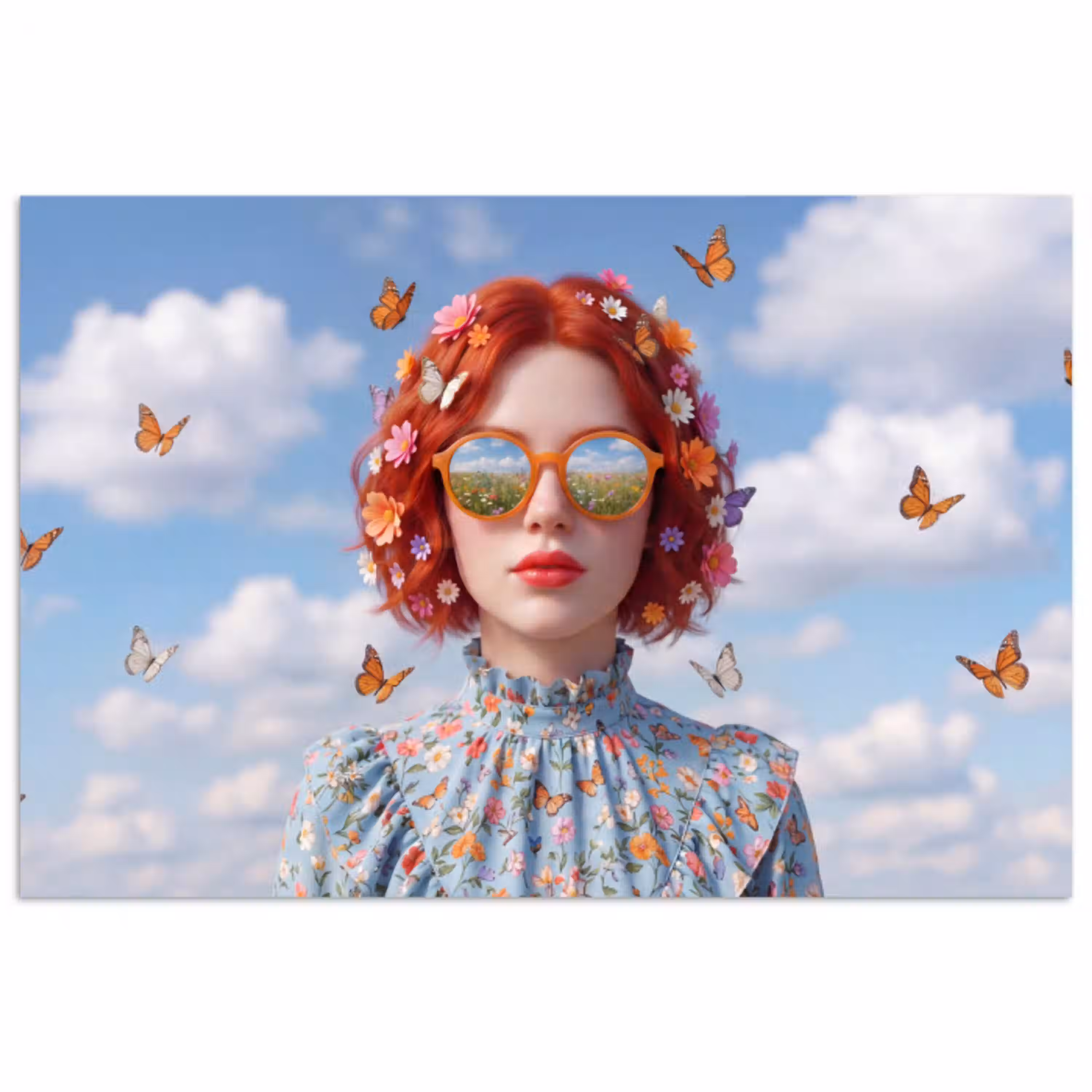 Vrouw - Bloemen - Zomer - Portret - Kleurrijk poster papier klein -3d