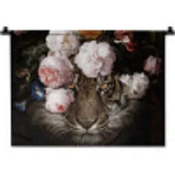 Bloemen - Jan Davidsz de Heem - Tijger - Schilderij - Stilleven - Oude meesters Wandkleed katoen klein -zz3d