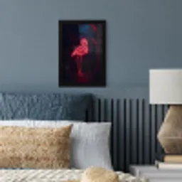 Flamingo - Roze - Neon - Licht fotolijst zwart zonder passe partout klein -sfeer3