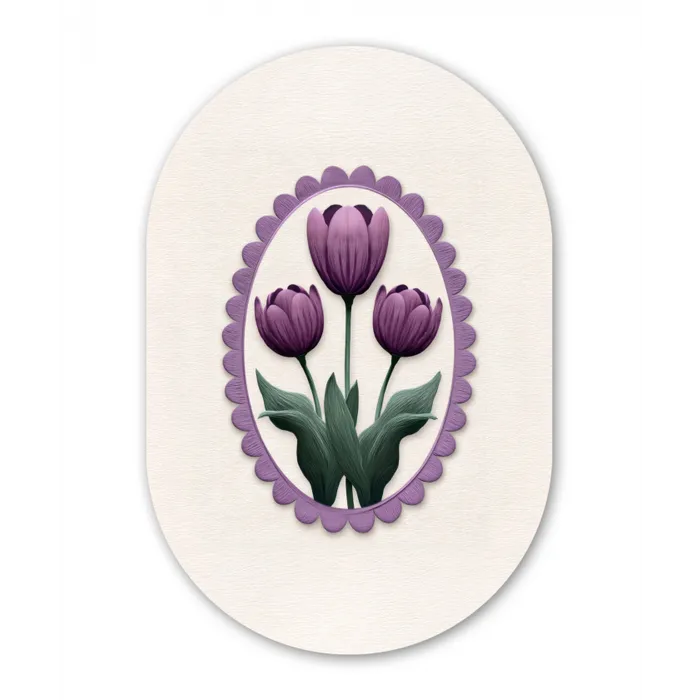 Tulpen - Paars - Lijst - Bladeren Wandcirkel Ovaal Glas middel -3d