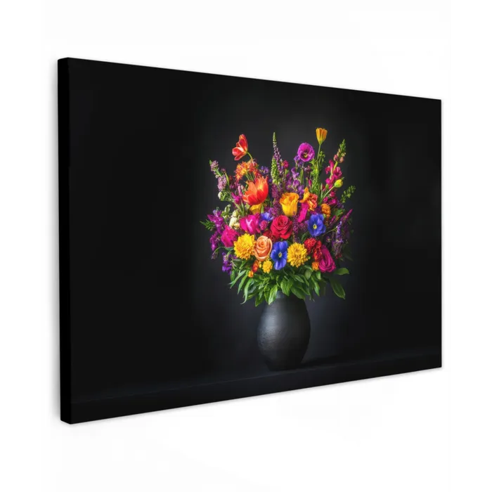 Felgekleurd - Bloemen - Vaas Tuinposter op houten frame 2 cm dik klein -3d