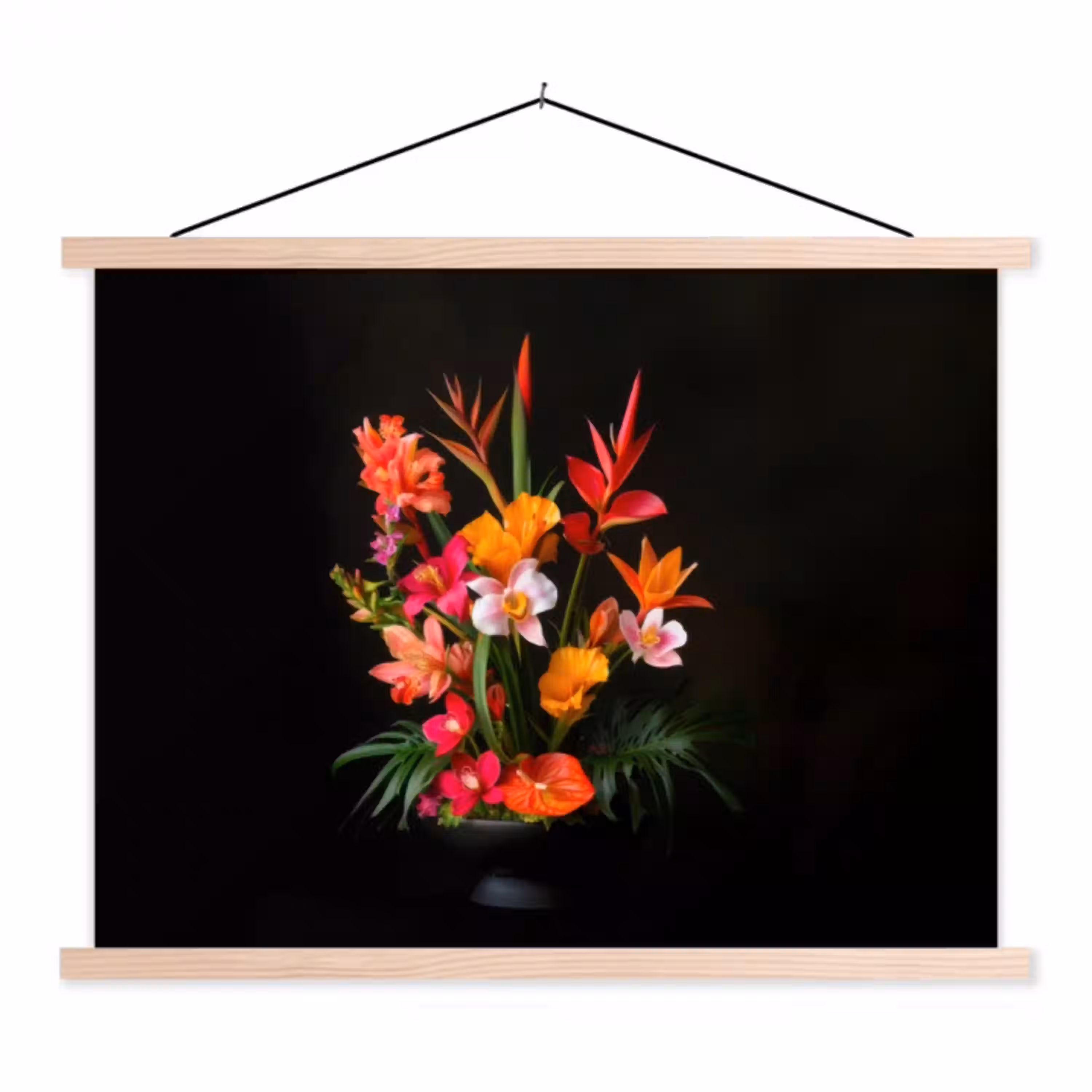 Boeket - Bloemen - Exotisch textielposter latten blank klein -3d